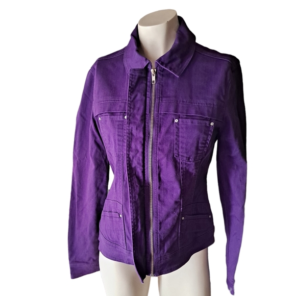 OSO Casuals purple zip up denim jacket/coat, xs - Picture 4 of 5